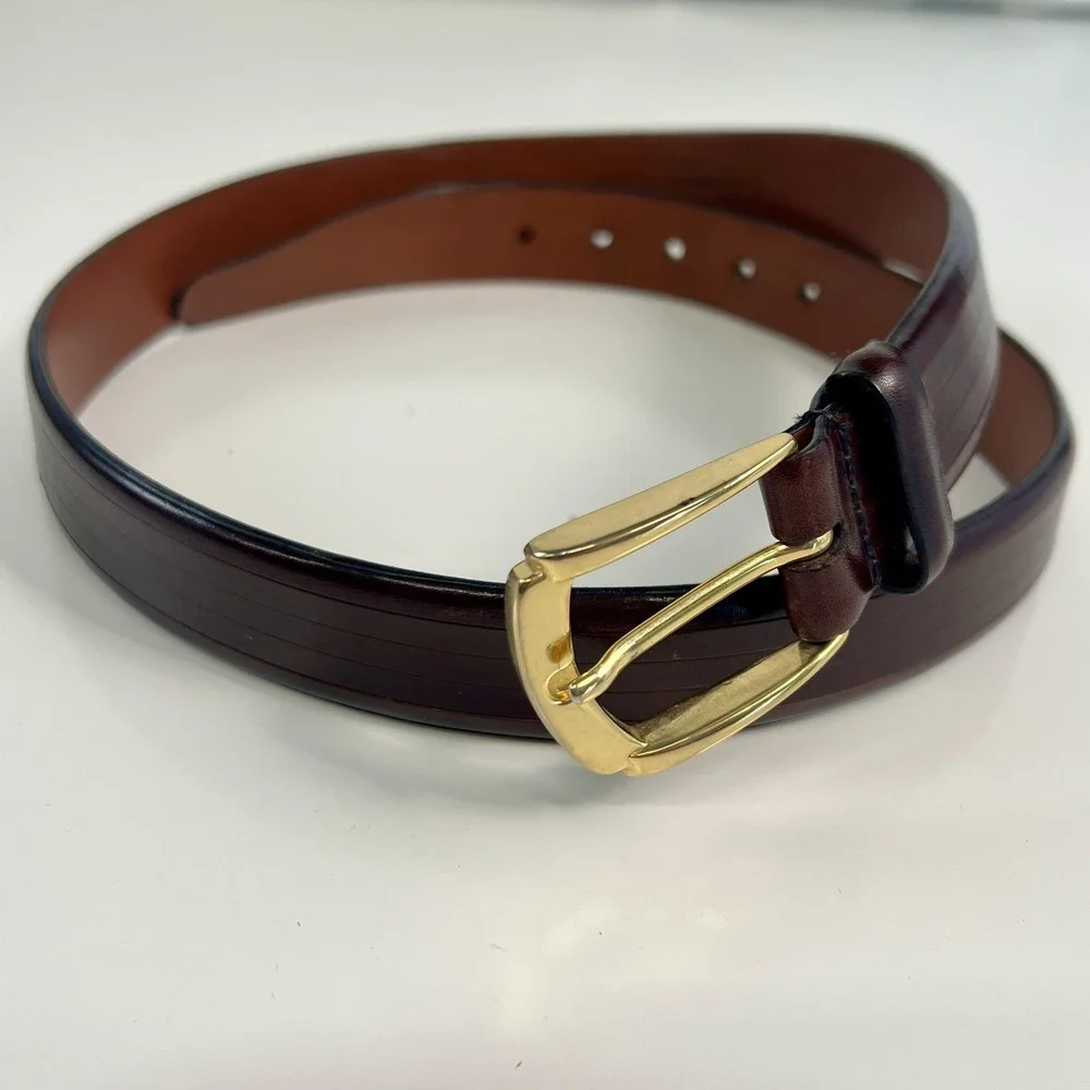 Torino Belt Mens 36 Brown Aniline Kipskin Leather Solid Brass Buckle USA